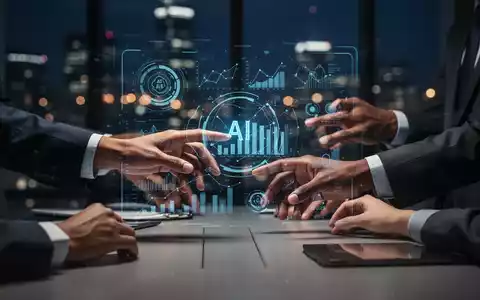 Hände interagieren mit einer holografischen Anzeige mit Finanzdaten und KI-Algorithmen in einer Büroumgebung. - Foto: über boerse-global.de