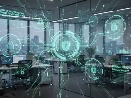 Abstrakte Darstellung der Digitalisierung der Arbeitsverwaltung mit leuchtenden Datenströmen und holografischen Schnittstellen. - Foto: über boerse-global.de