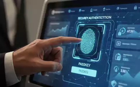 Eine Hand authentifiziert sich per Fingerabdruck auf einem digitalen Bildschirm, symbolisiert sichere, passwortlose Finanztransaktionen. - Foto: über boerse-global.de