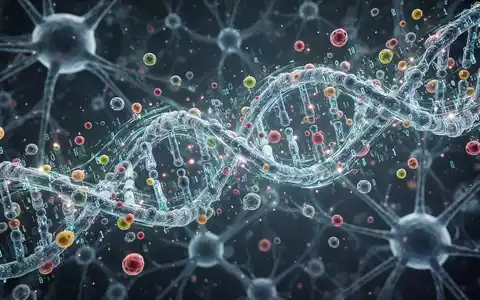 Eine stilisierte Darstellung von DNA-Strängen, die sich mit digitalen Datenströmen und Nährstoffmolekülen verflechten, vor einem Hintergrund aus neuronalen Netzen. - Foto: über boerse-global.de