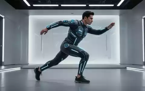 Eine Person in einem modernen, futuristischen EMS-Trainingsanzug führt eine Übung in einem minimalistischen Fitnessstudio aus, das Technologie und Bewegung vereint. - Foto: über boerse-global.de