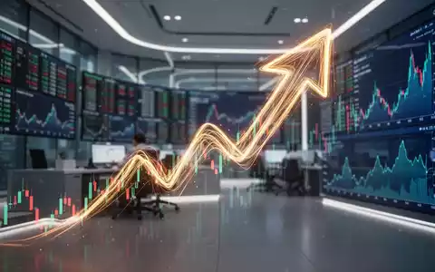 Ein stilisierter, dynamischer, nach oben zeigender Pfeil aus Lichtspuren vor einem verschwommenen Hintergrund einer modernen Börse. - Foto: über boerse-global.de