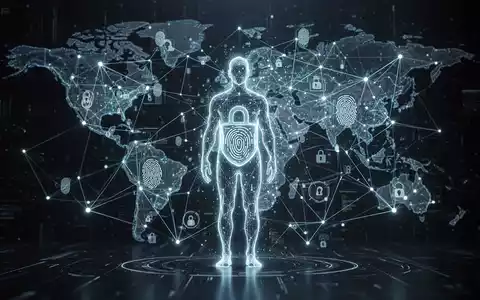 Abstrakte Darstellung digitaler Identitätsprüfung: menschliche Silhouette in einem sicheren, leuchtenden Netzwerk aus Datenpunkten und biometrischen Symbolen. - Foto: über boerse-global.de