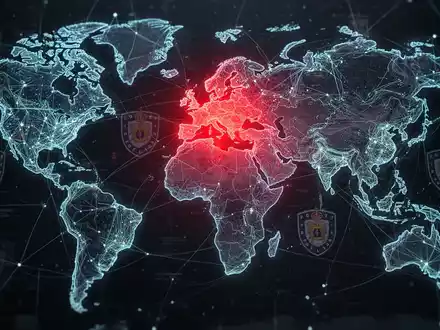 Glühendes rotes Alarmsignal über digitaler Europakarte, das die Zerschlagung eines internationalen Betrugsnetzwerks durch die Polizei darstellt. - Foto: über boerse-global.de