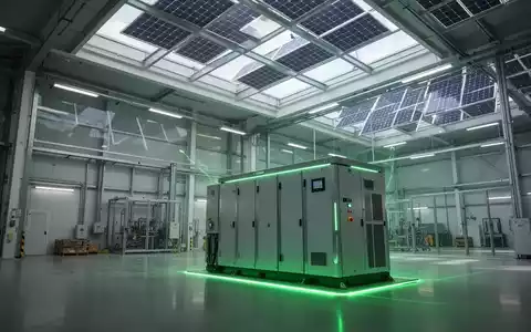 Ein modernes Fabrikinterieur mit Solarmodulen und einem Batteriespeichersystem, das Dekarbonisierung und grüne Energie darstellt. - Foto: über boerse-global.de