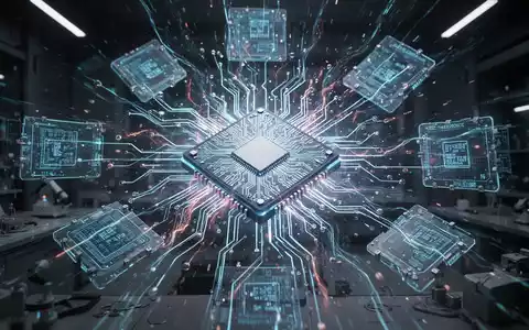 Futuristischer Mikrochip mit leuchtenden Schaltkreisen, umgeben von abstrakten Daten. - Foto: über boerse-global.de