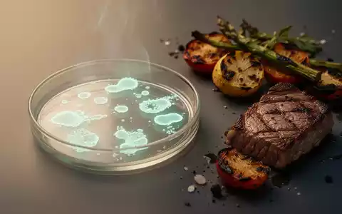 Nahaufnahme einer Petrischale mit leuchtenden Bakterienkolonien neben gerösteten Lebensmitteln, die die Darmgesundheit symbolisieren. - Foto: über boerse-global.de