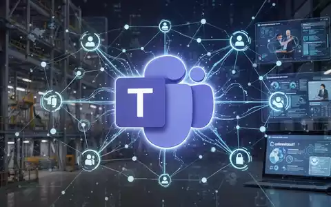 Leuchtendes Microsoft Teams-Logo in einem digitalen Netzwerk, Datenströme verbinden Architektur, Ingenieurwesen und Kundenservice. - Foto: über boerse-global.de