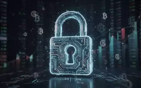 Ein stilisiertes, digitales Vorhängeschloss, das Sicherheit und Regulierung symbolisiert, vor einem Hintergrund aus Finanzdaten und Kryptowährungssymbolen. - Foto: über boerse-global.de