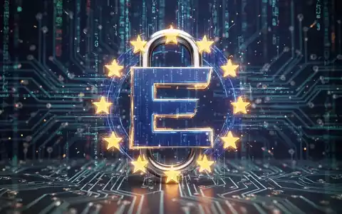 Ein digitales Vorhängeschloss, verbunden mit einem stilisierten 'E' für Europa, symbolisiert Datenschutz und digitale Regulierungen. - Foto: über boerse-global.de
