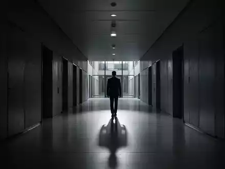 Ein langer, schwach beleuchteter Korridor in einem modernen europäischen Gebäude mit einer einsamen Person, die sich entfernt. - Foto: über boerse-global.de