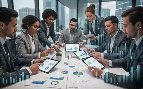 Geschäftsleute in einem modernen Büro, die digitale Diagramme und Dokumente überprüfen und zusammenarbeiten, um ESG-Berichte vorzubereiten. - Foto: über boerse-global.de