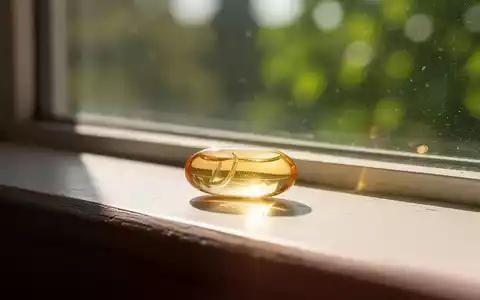 Eine einzelne Vitamin-D-Kapsel liegt auf einer sonnigen Fensterbank, im Hintergrund verschwommenes Grün. - Foto: über boerse-global.de