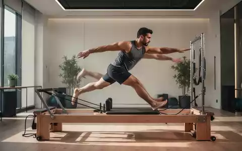 Ein Mann trainiert auf einem Pilates-Reformer-Gerät in einem modernen Fitnessstudio, was die wachsende Attraktivität von Pilates für Männer symbolisiert. - Foto: über boerse-global.de