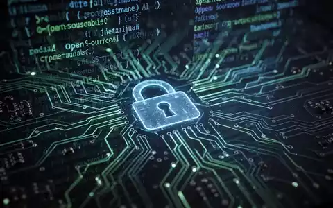 Leuchtende Leiterplatte mit Code-Reflexionen, offene KI und Datenschutz symbolisierend, mit dezentem Vorhängeschloss. - Foto: über boerse-global.de