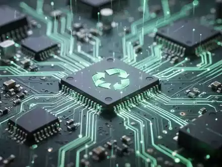 Nahaufnahme einer elektronischen Platine mit leuchtenden Komponenten, die Nachhaltigkeit und Kreislaufwirtschaft symbolisiert. - Foto: über boerse-global.de