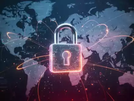 Ein leuchtendes digitales Vorhängeschloss, umgeben von Datenströmen und Netzwerklinien, symbolisiert Datensicherheit und digitale Souveränität. - Foto: über boerse-global.de