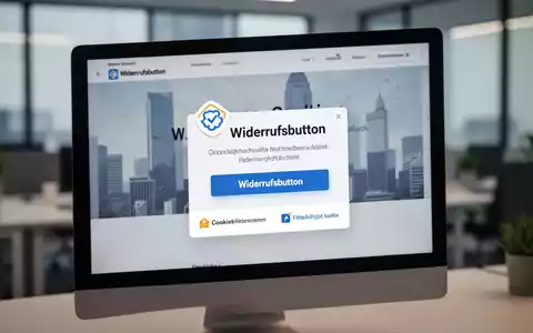 Ein Computerbildschirm zeigt eine Webseite mit einem deutlich sichtbaren Widerrufsbutton und einem Cookie-Einwilligungsbanner. - Foto: über boerse-global.de