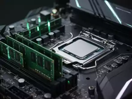 Nahaufnahme eines Computer-Motherboards mit installierten RAM-Modulen, die die komplexe Schaltkreisstruktur und modernen Komponenten hervorhebt. - Foto: über boerse-global.de