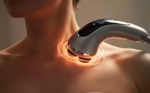 Eine Nahaufnahme zeigt den Nacken- und Schulterbereich einer Person, die eine Vibrationsmassage erhält. Ein modernes Massagegerät ist zu sehen. - Foto: über boerse-global.de