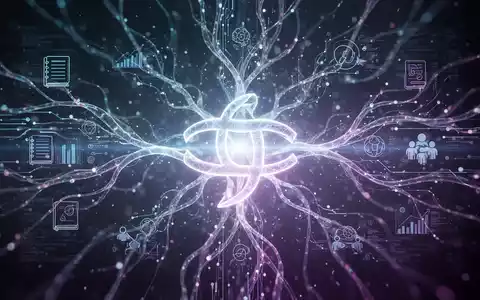 Abstrakte Visualisierung eines leuchtenden neuronalen Netzwerks mit Notebook-Symbolen und Datenströmen, die auf ein strahlendes Gemini-Logo zulaufen, Symbol für KI-Integration. - Foto: über boerse-global.de