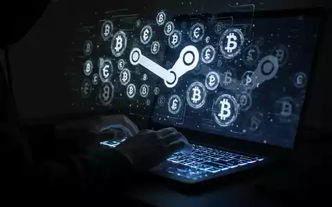 Schattenhafte Hände tippen auf einer Tastatur mit holografischer Anzeige von Kryptowährungssymbolen und einem Steam-Logo. - Foto: über boerse-global.de