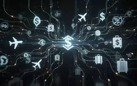 Abstrakte Darstellung von Datenflüssen und Finanzsymbolen, die Effizienz und Kostenoptimierung im Geschäftsreisemanagement symbolisieren. - Foto: über boerse-global.de