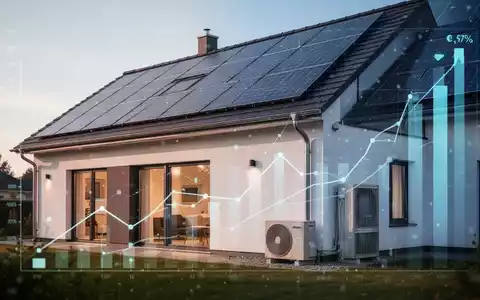 Ein modernes, energieeffizientes Haus mit Solarmodulen und Wärmepumpe, das staatliche Förderungen und finanzielle Anpassungen symbolisiert. - Foto: über boerse-global.de