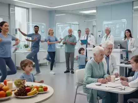 Menschen unterschiedlichen Alters, die an präventiven Gesundheitsaktivitäten teilnehmen, darunter Bewegung, gesunde Ernährung und medizinische Untersuchungen. - Foto: über boerse-global.de