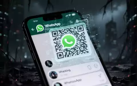 Smartphone mit WhatsApp und geisterhaftem QR-Code, Symbol für Account-Hacking und digitale Sicherheitsbedrohungen. - Foto: über boerse-global.de