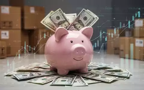 Ein stilisiertes Sparschwein mit Münzen und Scheinen, im Hintergrund verschwommene Umzugskartons und Wirtschaftsgrafiken. - Foto: über boerse-global.de