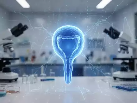 Eine stilisierte, blau leuchtende Prostata, umgeben von abstrakten Linien, die Technologie und medizinische Daten darstellen. - Foto: über boerse-global.de
