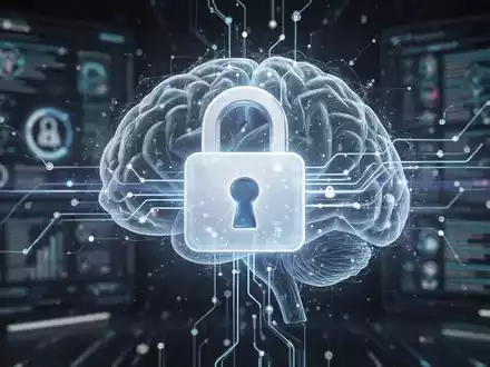 Leuchtendes Vorhängeschloss-Symbol, das 1Password darstellt, verschmilzt mit abstrakter neuronaler Netzwerkgraphik, die Claude AI symbolisiert, vor digitalem Hintergrund. - Foto: über boerse-global.de