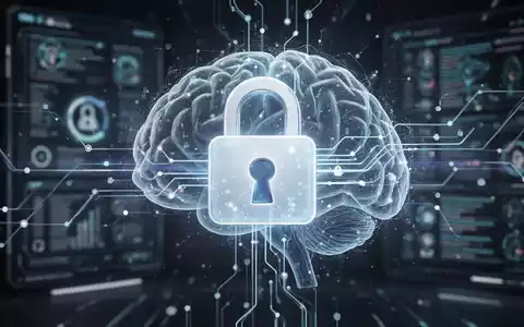 Leuchtendes Vorhängeschloss-Symbol, das 1Password darstellt, verschmilzt mit abstrakter neuronaler Netzwerkgraphik, die Claude AI symbolisiert, vor digitalem Hintergrund. - Foto: über boerse-global.de