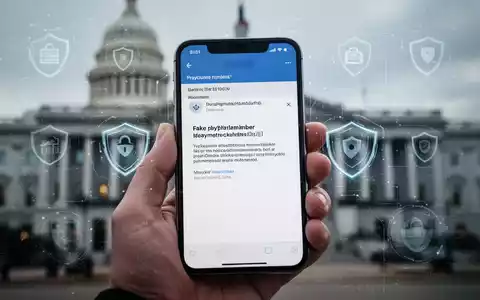 Eine Hand hält ein Smartphone mit einer Phishing-E-Mail und gefälschter Zahlungserinnerung, im Hintergrund verschwommene Amtsgebäude. - Foto: über boerse-global.de