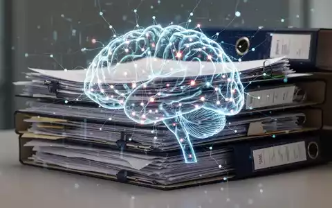 Ein stilisiertes leuchtendes neuronales Netz überlagert einen Stapel physischer Dokumente und Aktenordner, der Daten und Regulierung symbolisiert. - Foto: über boerse-global.de