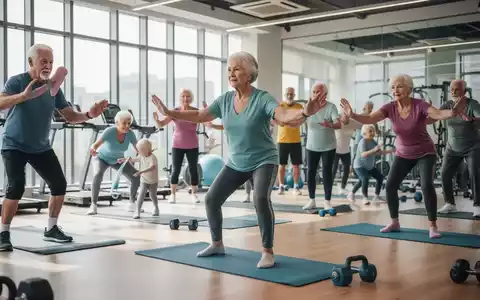 Senioren und jüngere Menschen trainieren gemeinsam in einem hellen Fitnessraum, der kognitive und körperliche Übungen kombiniert. - Foto: über boerse-global.de