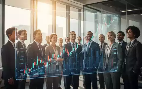 Eine Gruppe von Geschäftsleuten betrachtet eine digitale Anzeige mit einem aufsteigenden Börsenkursdiagramm in einem modernen Büro. - Foto: über boerse-global.de