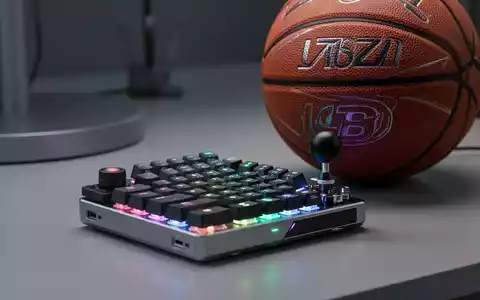 Schlankes mechanisches Makropad mit beleuchteten Tasten und Joystick neben einem High-End-Basketball, das OpenAIs neue Hardwareprodukte repräsentiert. - Foto: über boerse-global.de