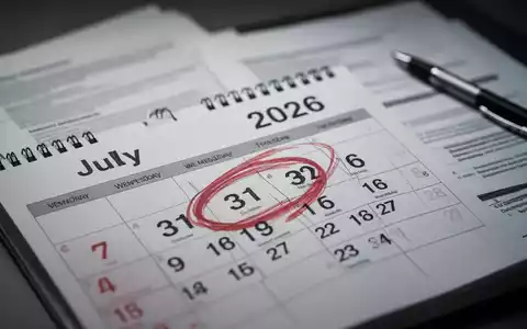 Ein Kalenderblatt mit dem rot markierten Datum 31. Juli 2026, umgeben von Dokumenten und einem Stift. - Foto: über boerse-global.de