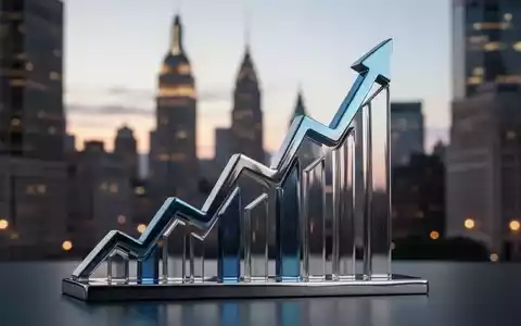 Eine stilisierte, moderne Metallskulptur, die einen steigenden Finanzgraphen darstellt, vor der Skyline eines Finanzviertels in der Dämmerung. - Foto: über boerse-global.de