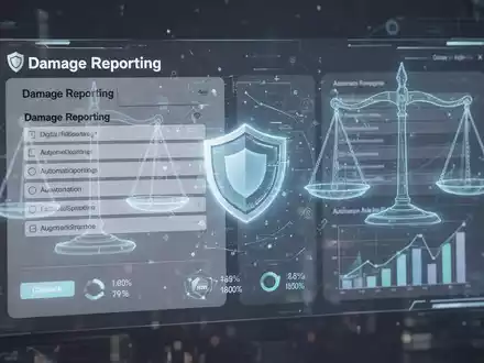 Digitale Oberfläche mit Online-Versicherungsformularen, KI-Analysen und holografischer Waage und Schild für Betrugsschutz. - Foto: über boerse-global.de
