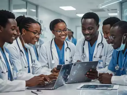 Gesundheitspersonal in Afrika, das zusammenarbeitet und digitale Tools nutzt, um die Gesundheitsversorgung zu verbessern. - Foto: ĂŒber boerse-global.de