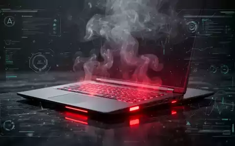 Überhitzter Laptop mit rot glühenden Lüftungsschlitzen und dezenten digitalen Interface-Elementen, die Systembelastung und technische Probleme anzeigen. - Foto: über boerse-global.de
