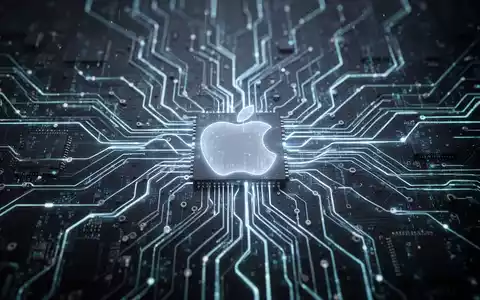 Stilisierte, leuchtende neuronale Netzwerk-Platine mit schwachem Apple-Logo, die KI und Halbleitertechnologie darstellt. - Foto: über boerse-global.de