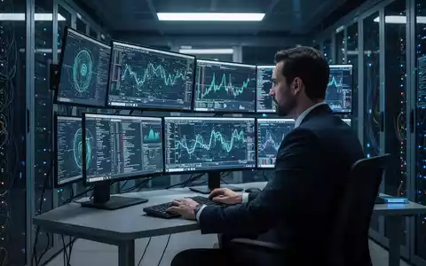 Ein Cybersecurity-Experte analysiert dringende digitale Bedrohungsdaten auf mehreren Bildschirmen in einem Serverraum. - Foto: über boerse-global.de