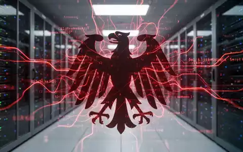 Abstraktes Bild mit roten Codezeilen und deutschem Adler, symbolisiert Cyberangriffe auf Verwaltung und kritische Infrastruktur. - Foto: über boerse-global.de