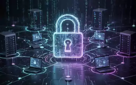 Abstraktes digitales Vorhängeschloss, das Server und Geräte schützt, symbolisiert Cybersicherheit und Software-Updates. - Foto: über boerse-global.de