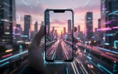 Eine Hand hält ein elegantes Smartphone mit einem KI-optimierten Foto vor verschwommener Stadtkulisse. - Foto: über boerse-global.de
