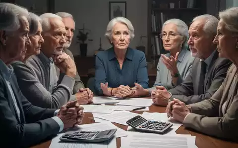 Eine Gruppe von Personen über 50 Jahren bespricht ernsthaft Dokumente an einem Tisch, umgeben von Finanz- und Rechtssymbolen. - Foto: über boerse-global.de
